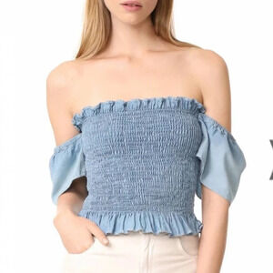 Fathers Daughter Emma Tube Chambray Crop Top Size XS Blue 14417